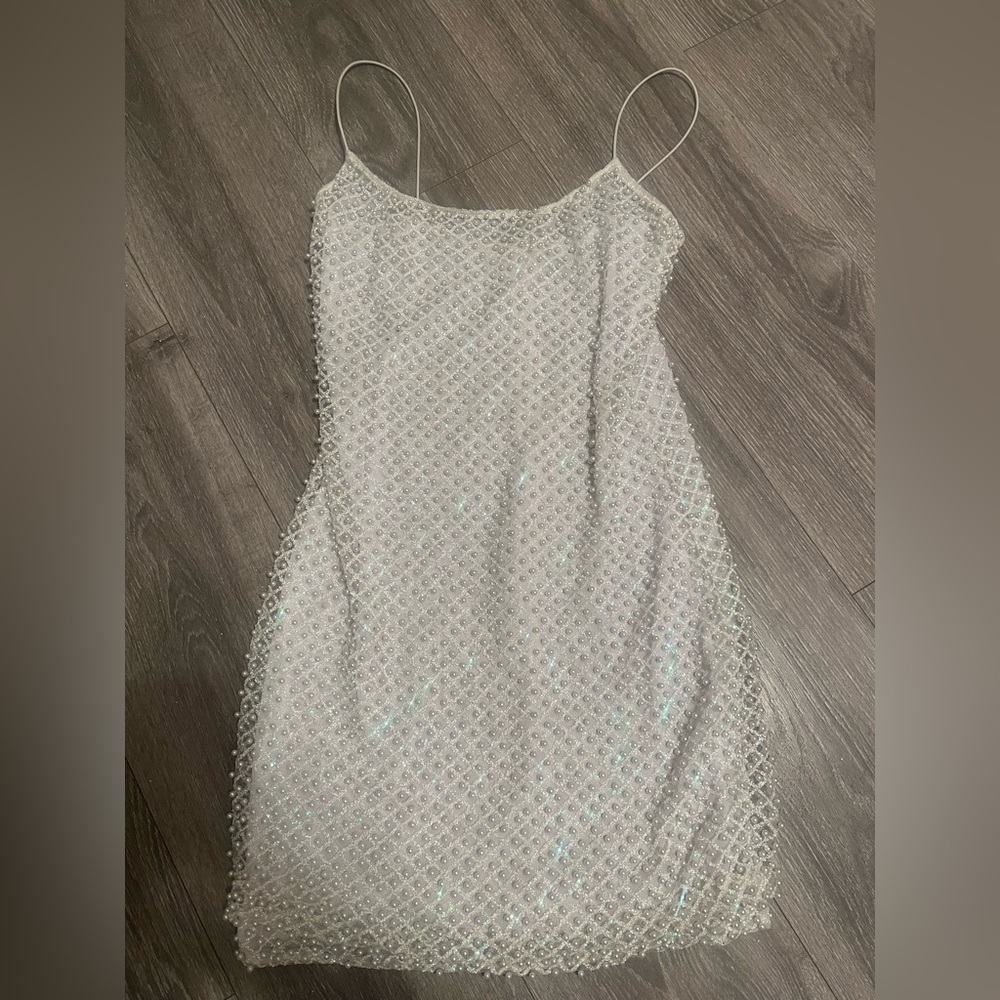 Oh Polly White Embellished Tiered Mini Dress
